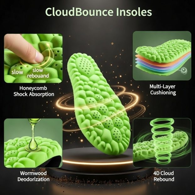 4D Cloud Comfort Sport Insoles – Super Soft Bamboo Fiber Orthopedic Inserts with Shock Absorption & Arch Support